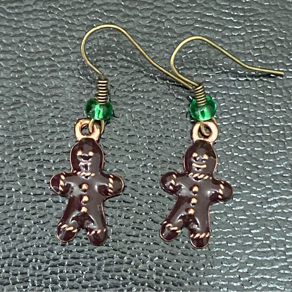 Enameled Gingerbread Christmas Earrings - Picture 5 of 11